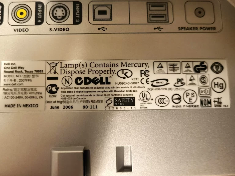 Dell 2007FPb 20-inch LCD Monitor label Dell 2007FPb 20-inch LCD Monitor label