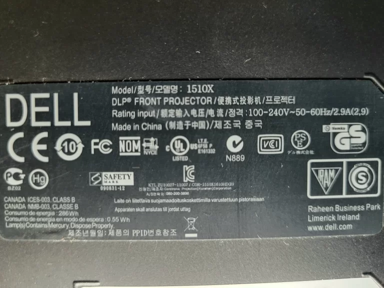 Dell 1510X Projector Label Dell 1510X Projector Label