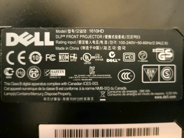 Dell 1610HD Projector Label Dell 1610HD Projector Label
