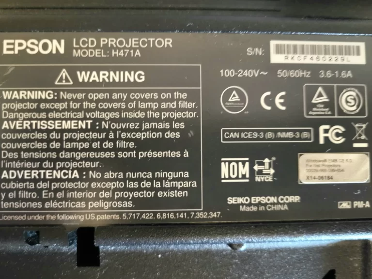 Epson H471A PowerLite 1945w WXGA 3LCD Projector Label Epson H471A PowerLite 1945w WXGA 3LCD Projector Label