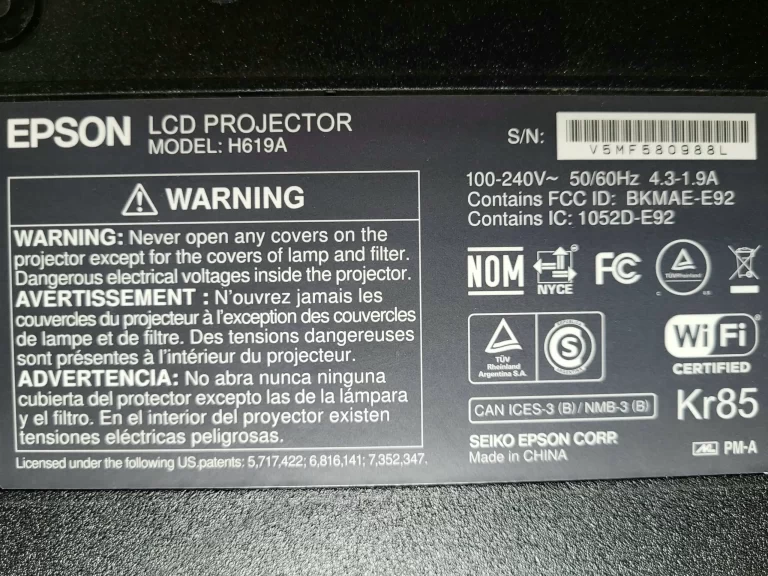Epson PowerLite 1985WU Projector Label Epson PowerLite 1985WU Projector Label