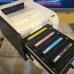 HP LaserJet Pro 400 Color M451dn Printer Open Ink Tray View HP LaserJet Pro 400 Color M451dn Printer Open Ink Tray View