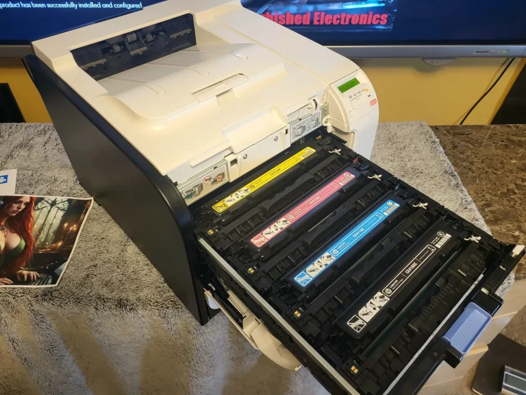 HP LaserJet Pro 400 Color M451dn Printer Open Ink Tray View HP LaserJet Pro 400 Color M451dn Printer Open Ink Tray View