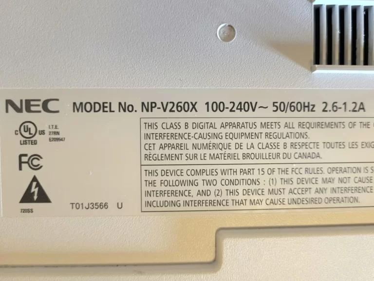 NEC V260X Projector Label