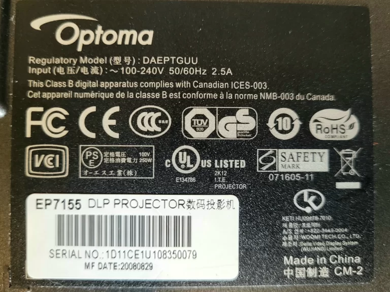 Optoma EP7155 Projector Label Optoma EP7155 Projector Label